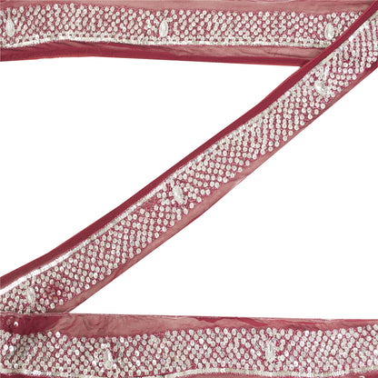 SANSKRITI VINTAGE SARI BORDER HAND BEADED CRAFT 1YD TRIMS LACE 2'W MAROON