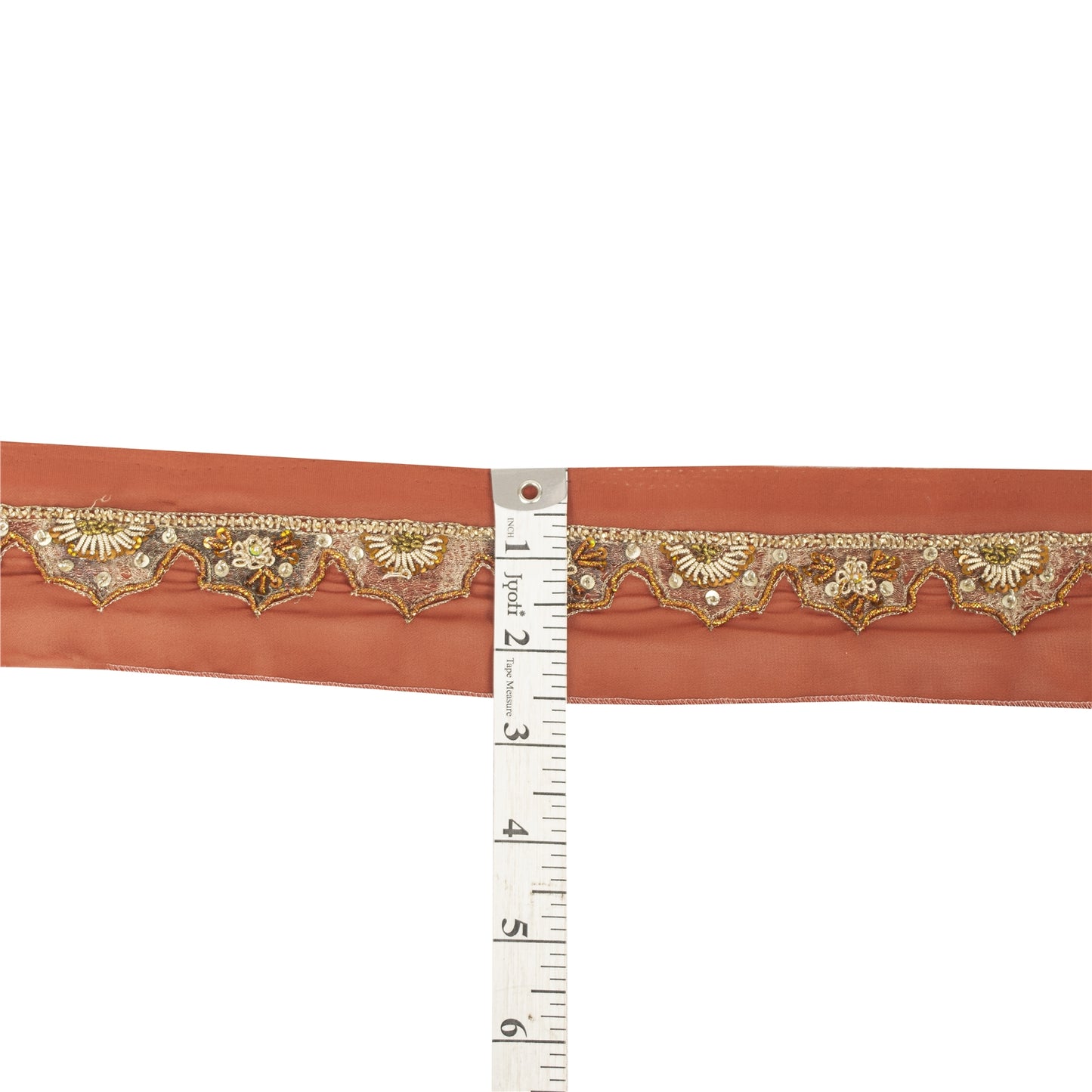 SANSKRITI VINTAGE SARI BORDER HAND BEADED 1YD TRIMS 1.5'W RIBBON RUSTY ORANGE