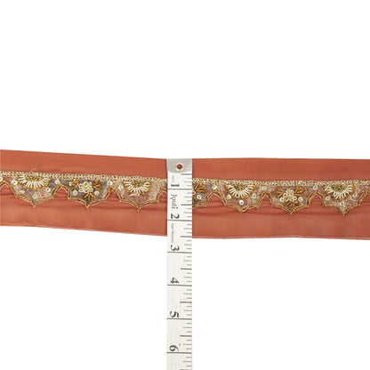 SANSKRITI VINTAGE SARI BORDER HAND BEADED 1YD TRIMS 1.5'W RIBBON RUSTY ORANGE