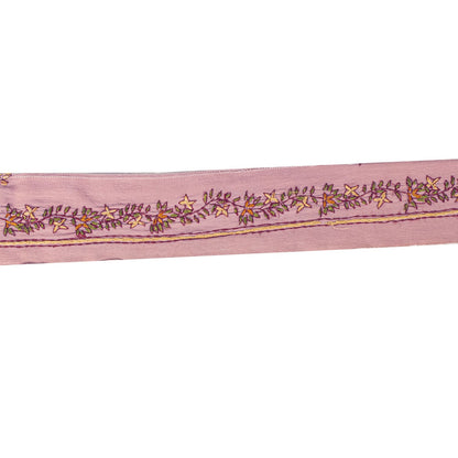 Sanskriti Vintage Lilac Pure Silk 1 YD Sari Border Hand Embroidered Suzani Lace