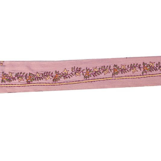 Sanskriti Vintage Lilac Pure Silk 1 YD Sari Border Hand Embroidered Suzani Lace