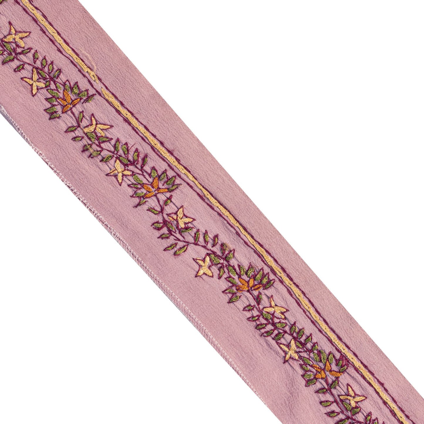 Sanskriti Vintage Lilac Pure Silk 1 YD Sari Border Hand Embroidered Suzani Lace