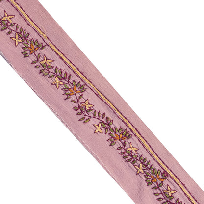 Sanskriti Vintage Lilac Pure Silk 1 YD Sari Border Hand Embroidered Suzani Lace