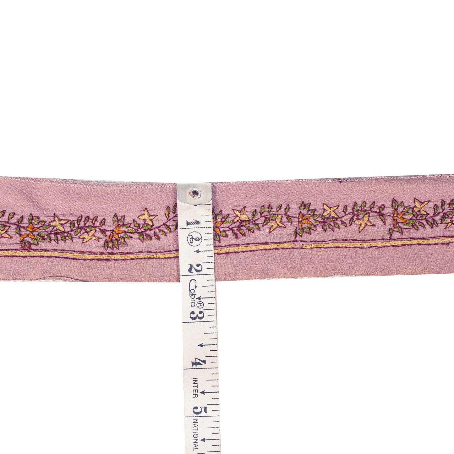 Sanskriti Vintage Lilac Pure Silk 1 YD Sari Border Hand Embroidered Suzani Lace