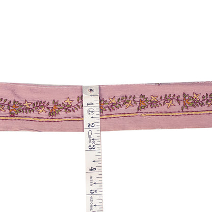 Sanskriti Vintage Lilac Pure Silk 1 YD Sari Border Hand Embroidered Suzani Lace