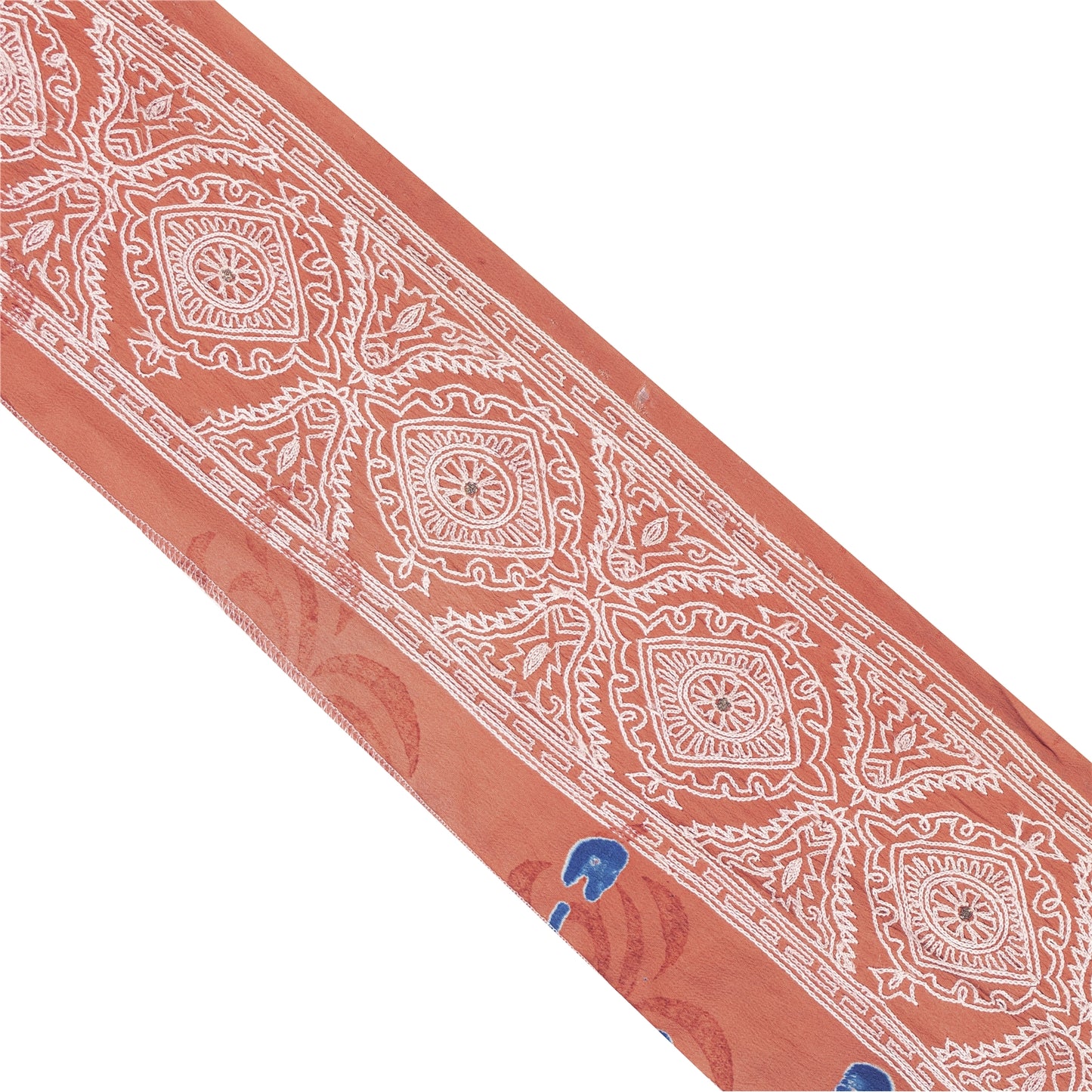 Sanskriti Vintage Sari Border Hand Embroidered Thread 1 YD Craft Trim Peach Lace