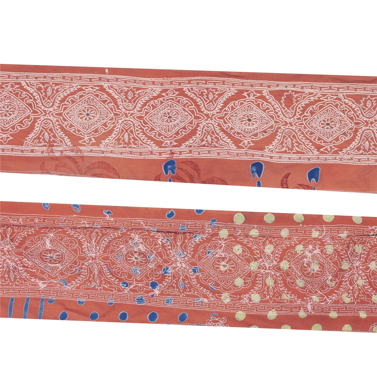 Sanskriti Vintage Sari Border Hand Embroidered Thread 1 YD Craft Trim Peach Lace