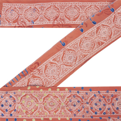 Sanskriti Vintage Sari Border Hand Embroidered Thread 1 YD Craft Trim Peach Lace