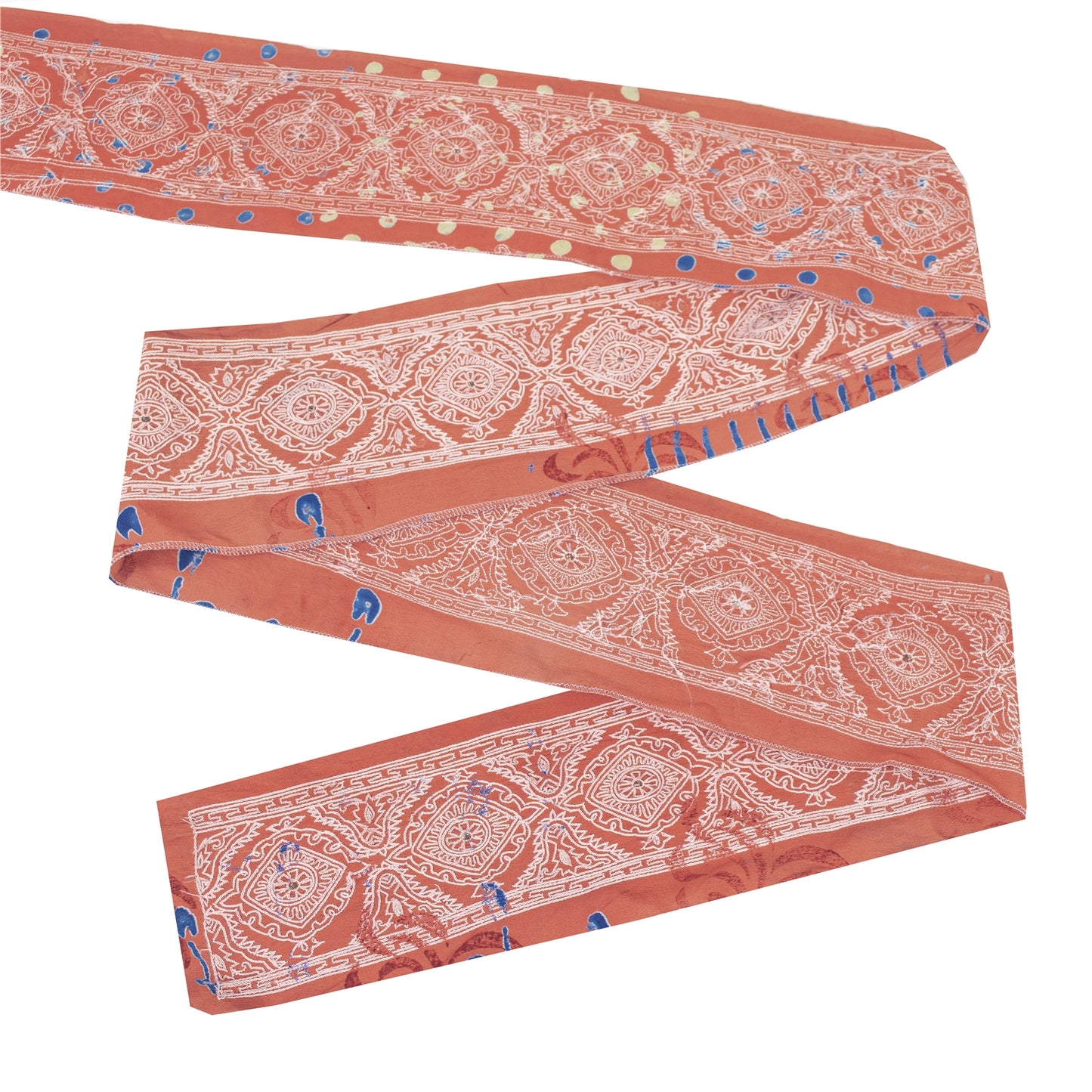 Sanskriti Vintage Sari Border Hand Embroidered Thread 1 YD Craft Trim Peach Lace