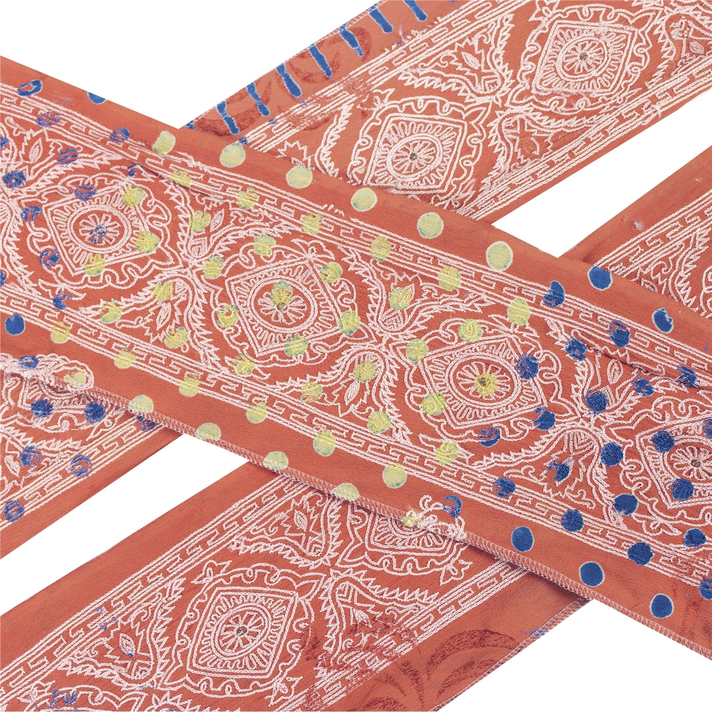Sanskriti Vintage Sari Border Hand Embroidered Thread 1 YD Craft Trim Peach Lace