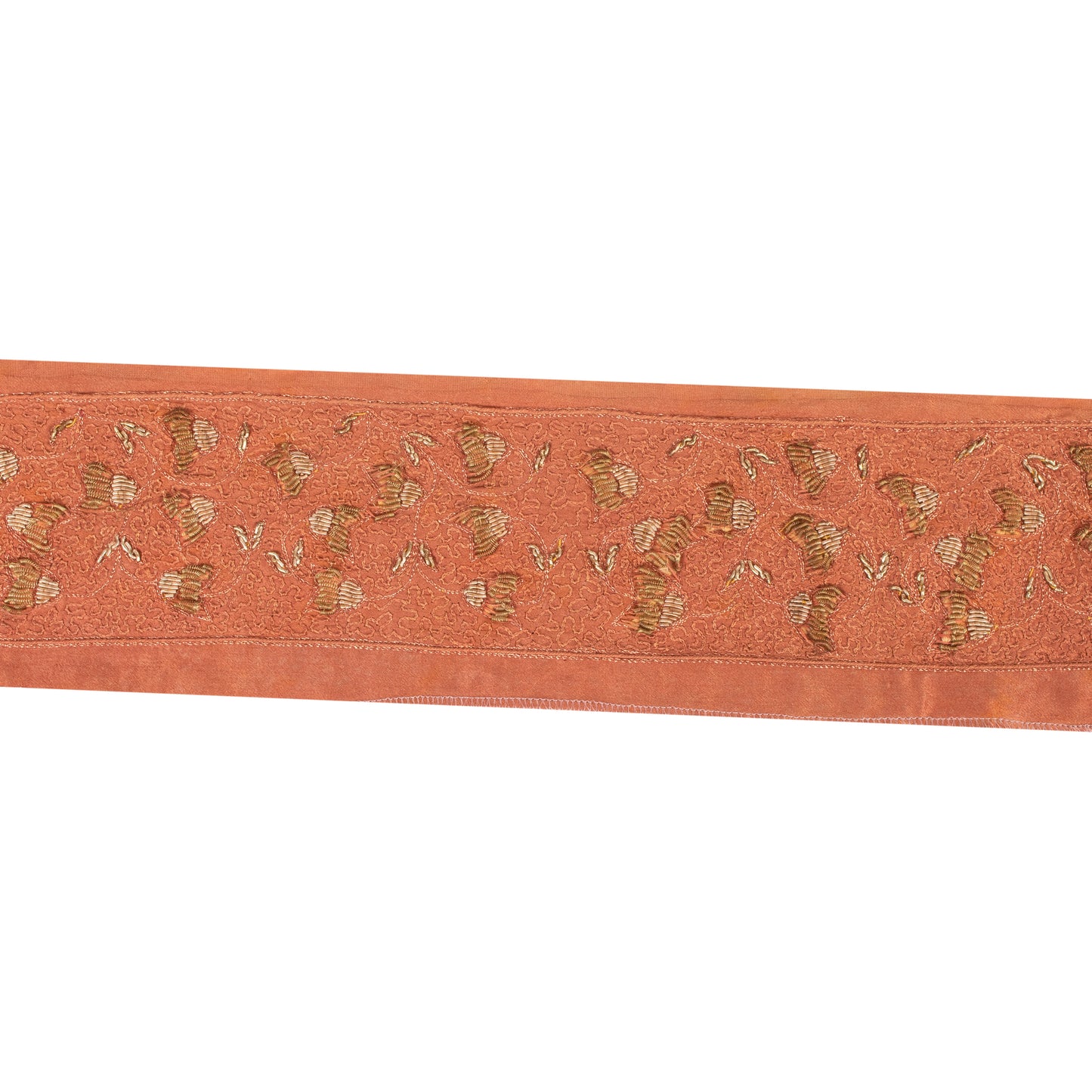 Sanskriti Vintage Sari Border Hand Embroidered 1 YD Craft Trim Peach 2.5"W Lace