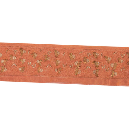 Sanskriti Vintage Sari Border Hand Embroidered 1 YD Craft Trim Peach 2.5"W Lace