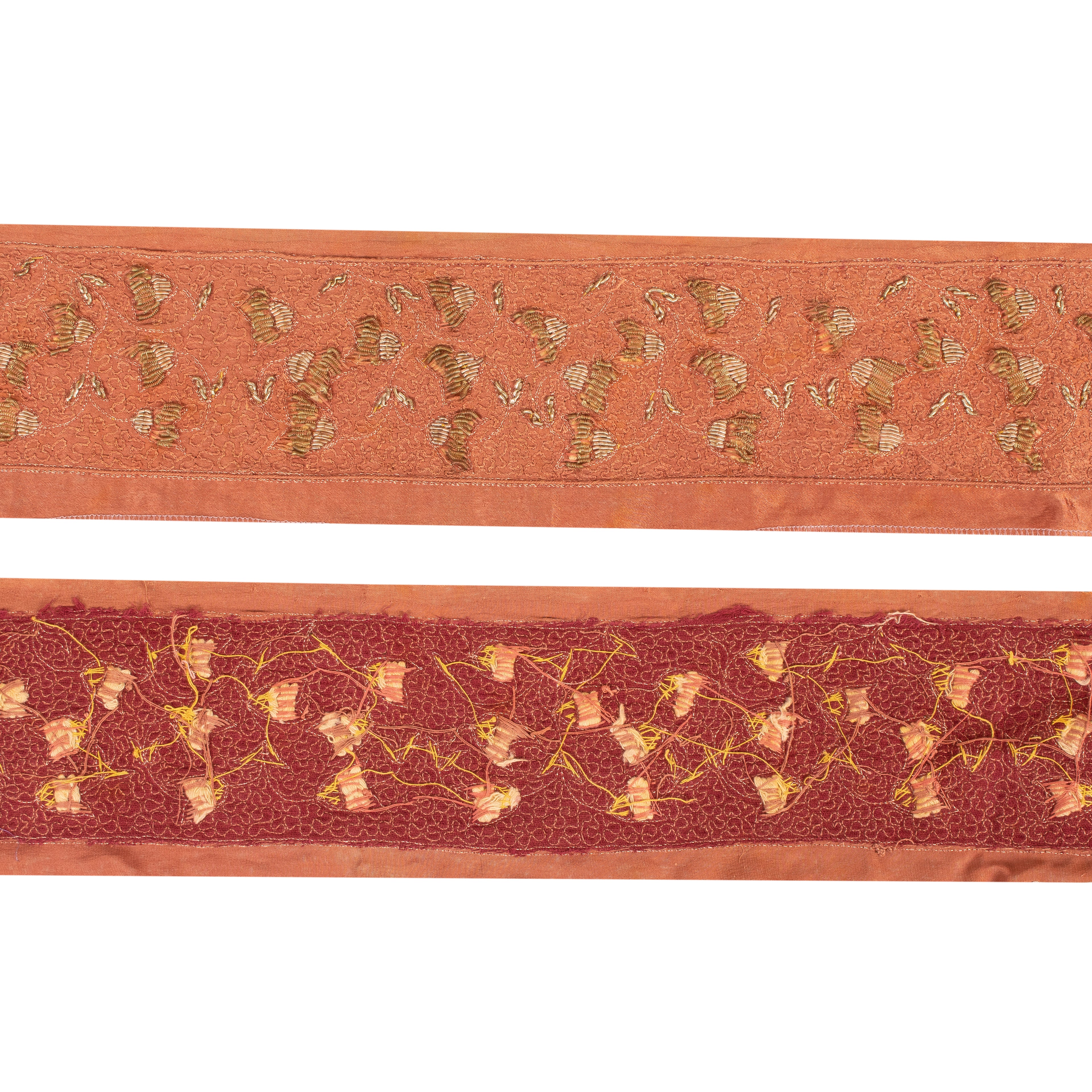 Sanskriti Vintage Sari Border Hand Embroidered 1 YD Craft Trim Peach 2.5"W Lace
