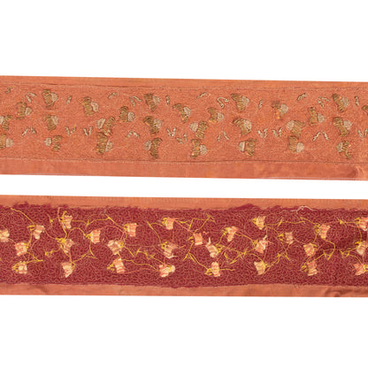 Sanskriti Vintage Sari Border Hand Embroidered 1 YD Craft Trim Peach 2.5"W Lace