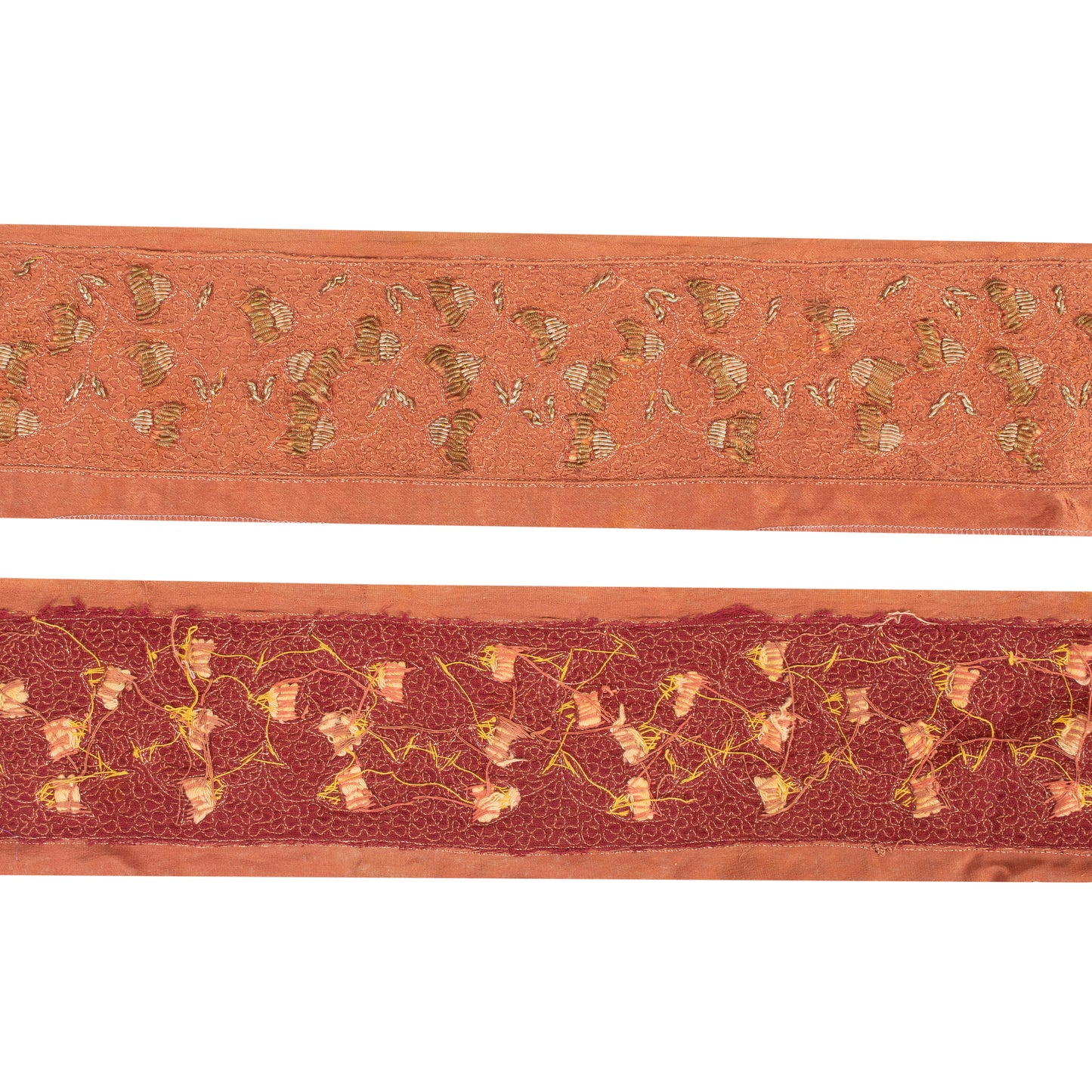 Sanskriti Vintage Sari Border Hand Embroidered 1 YD Craft Trim Peach 2.5"W Lace