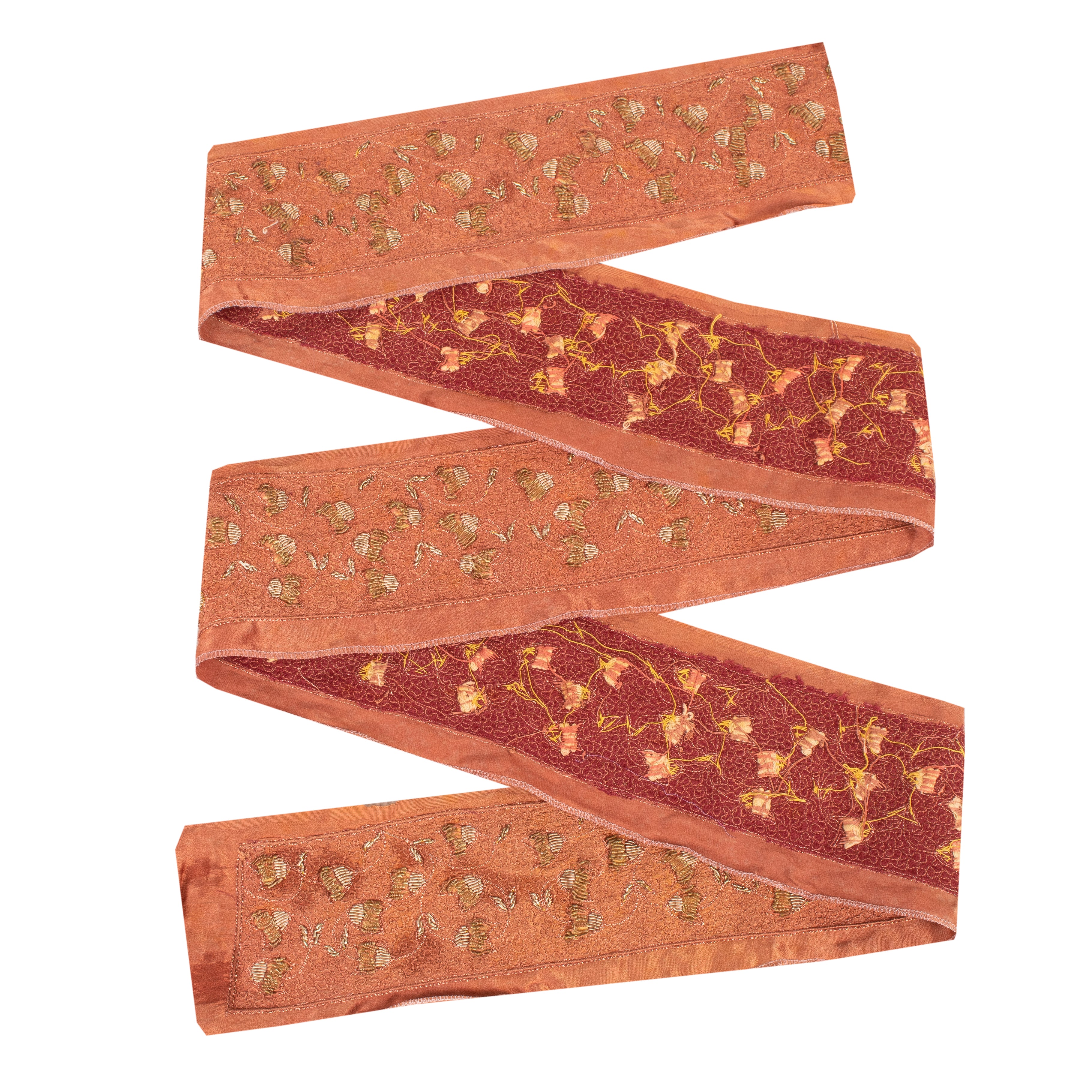 Sanskriti Vintage Sari Border Hand Embroidered 1 YD Craft Trim Peach 2.5"W Lace