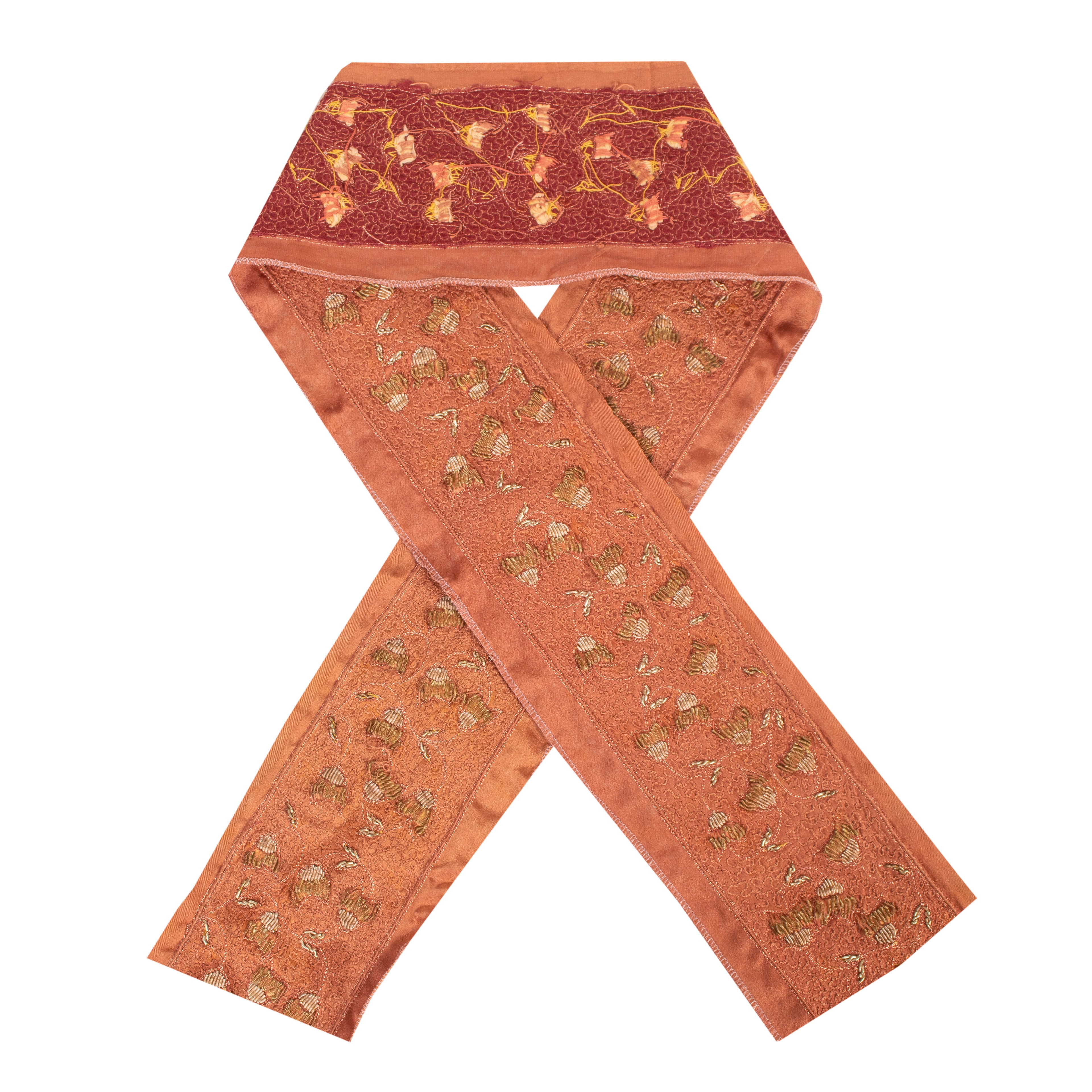 Sanskriti Vintage Sari Border Hand Embroidered 1 YD Craft Trim Peach 2.5"W Lace