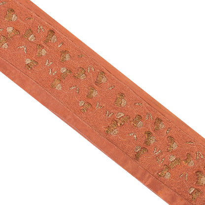 Sanskriti Vintage Sari Border Hand Embroidered 1 YD Craft Trim Peach 2.5"W Lace