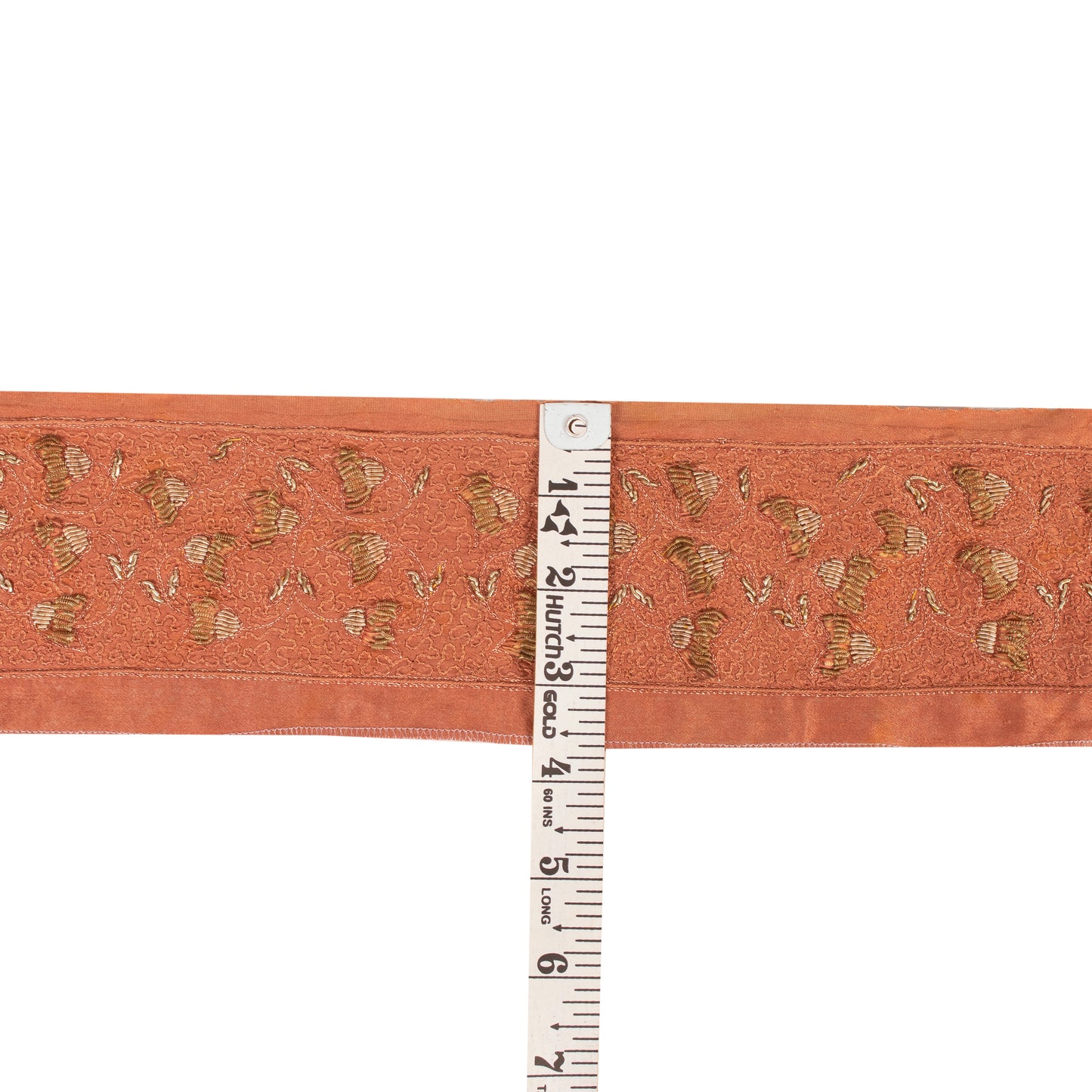 Sanskriti Vintage Sari Border Hand Embroidered 1 YD Craft Trim Peach 2.5"W Lace