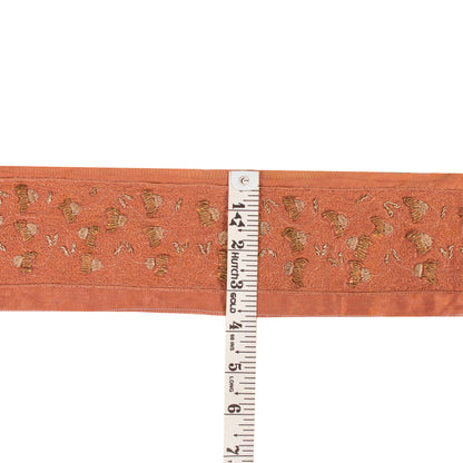 Sanskriti Vintage Sari Border Hand Embroidered 1 YD Craft Trim Peach 2.5"W Lace