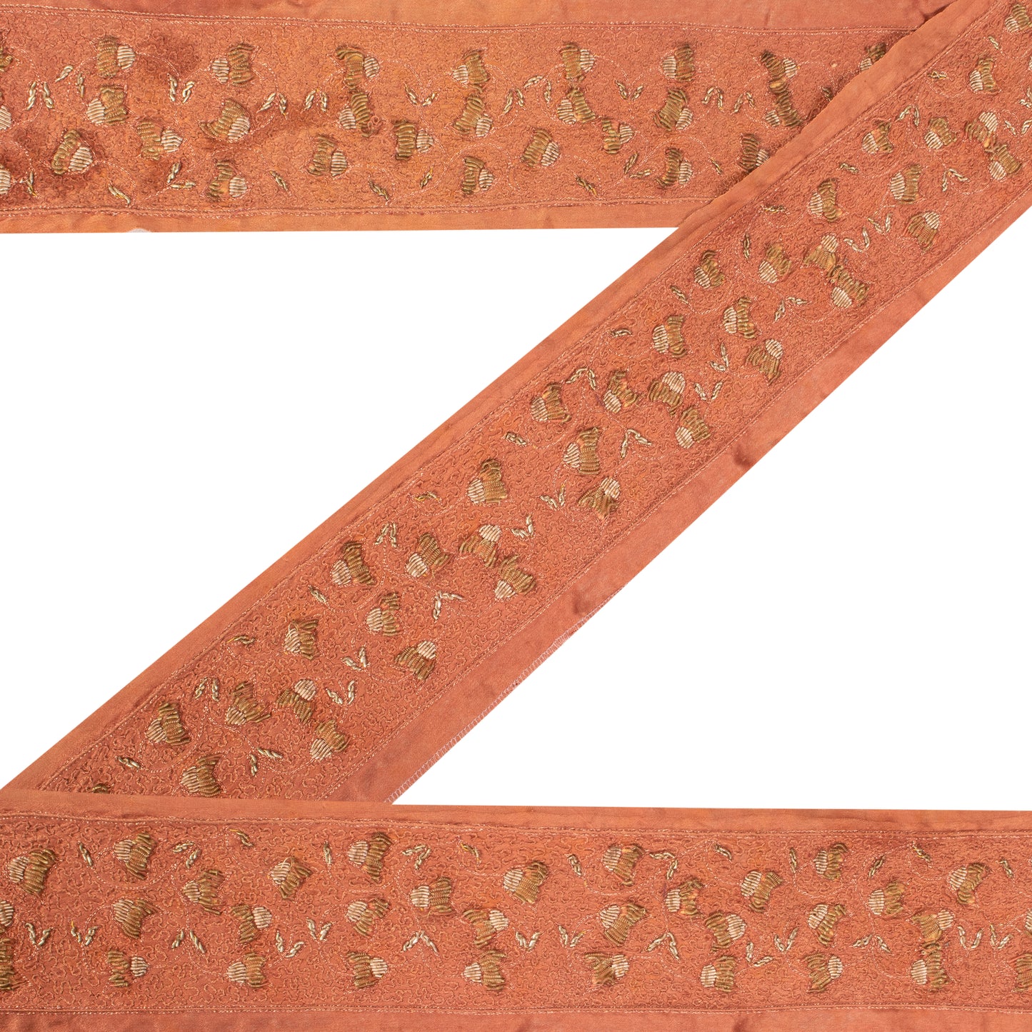 Sanskriti Vintage Sari Border Hand Embroidered 1 YD Craft Trim Peach 2.5"W Lace