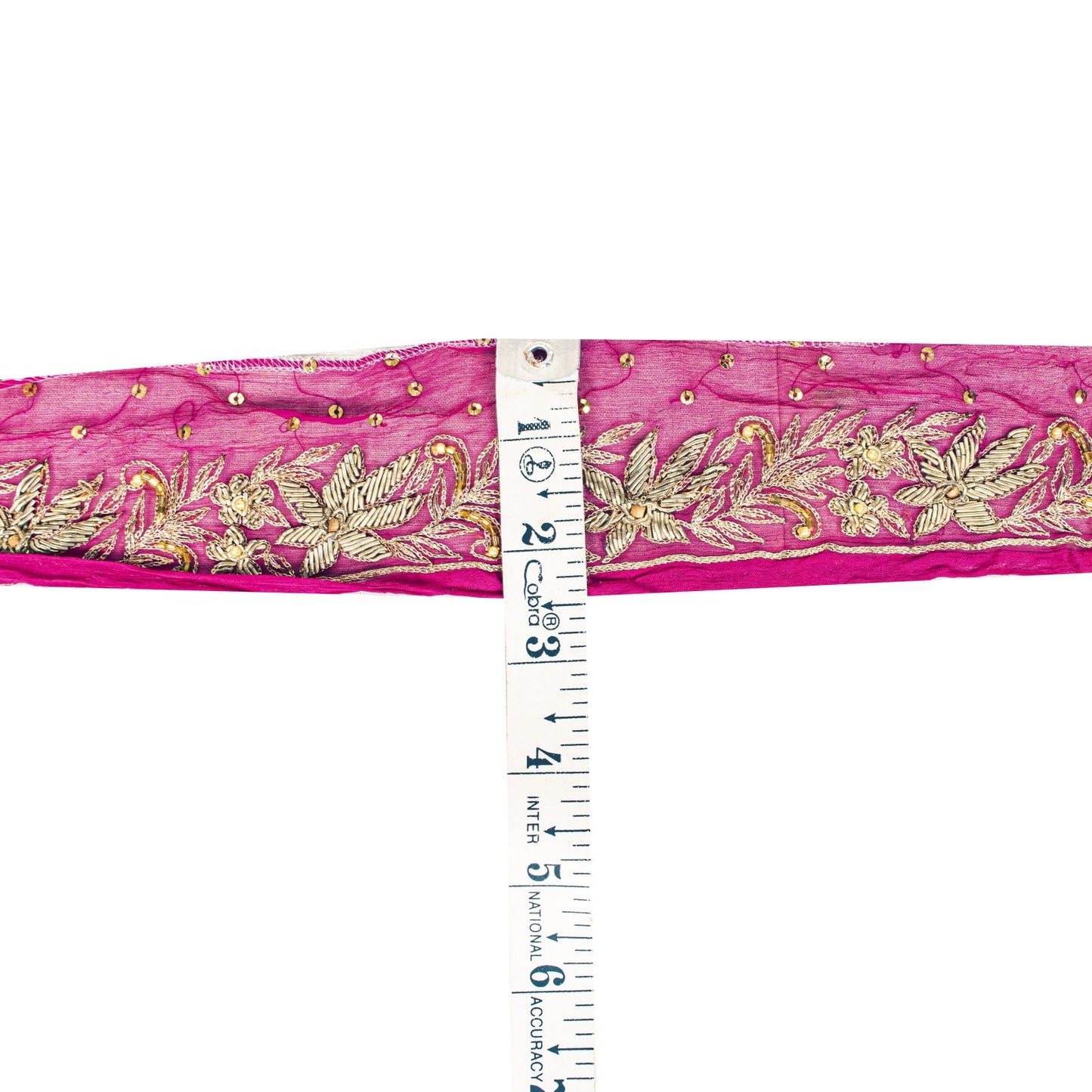 Sanskriti Vintage Pink Pure Chiffon 1 YD Sari Border Hand Embroidered Trim Lace