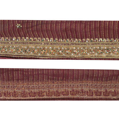 Sanskriti Vintage Sari Border Hand Beaded 1 YD Craft Trim Maroon Pure Silk Lace