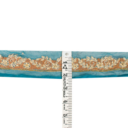 Sanskriti Vintage Craft Trims Lace Saree 1YD Border Blue Hand Beaded Zardozi