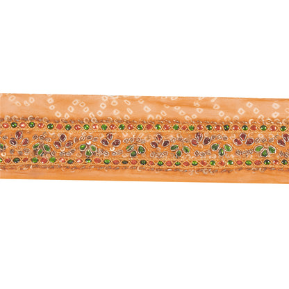 Sanskriti Vintage Saree Border Hand Bead Zari Bandhani 1yd Trims Lace 2W Saffron