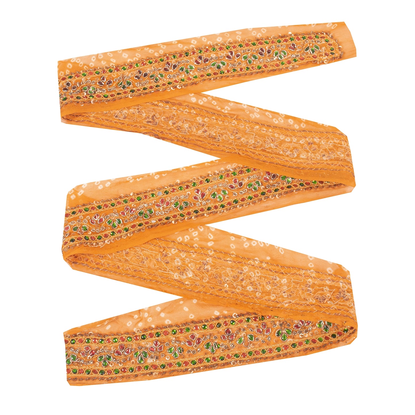 Sanskriti Vintage Saree Border Hand Bead Zari Bandhani 1yd Trims Lace 2W Saffron