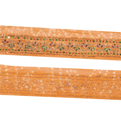Sanskriti Vintage Saree Border Hand Bead Zari Bandhani 1yd Trims Lace 2W Saffron