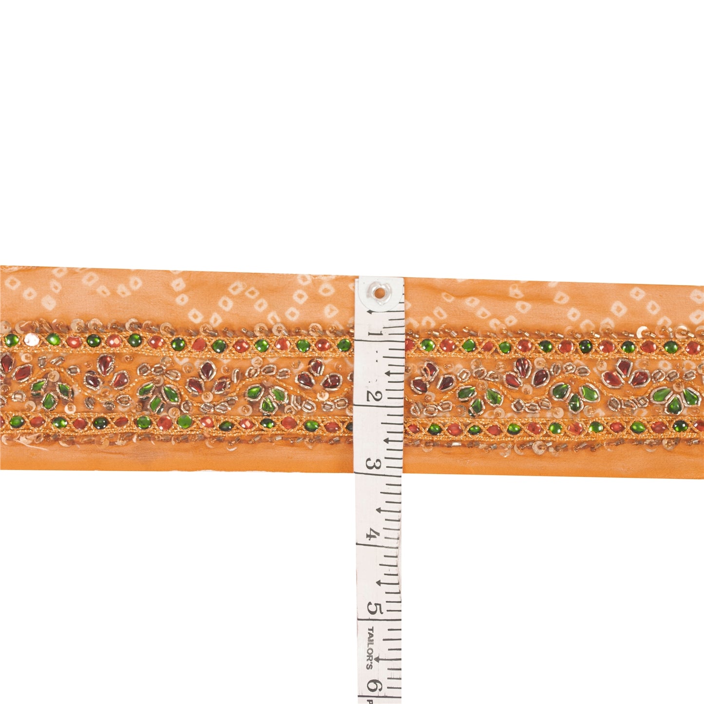 Sanskriti Vintage Saree Border Hand Bead Zari Bandhani 1yd Trims Lace 2W Saffron