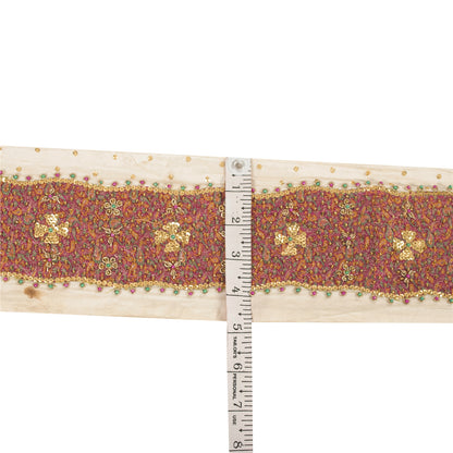 Sanskriti Vintage Saree Border Hand Beaded Woven Zardozi 1yd Trims Cream Lace