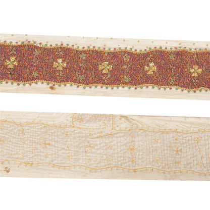 Sanskriti Vintage Saree Border Hand Beaded Woven Zardozi 1yd Trims Cream Lace