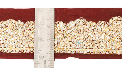 Sanskriti Vintage Saree Border Hand Beaded Craft 1YD Trims Lace 2W Brown