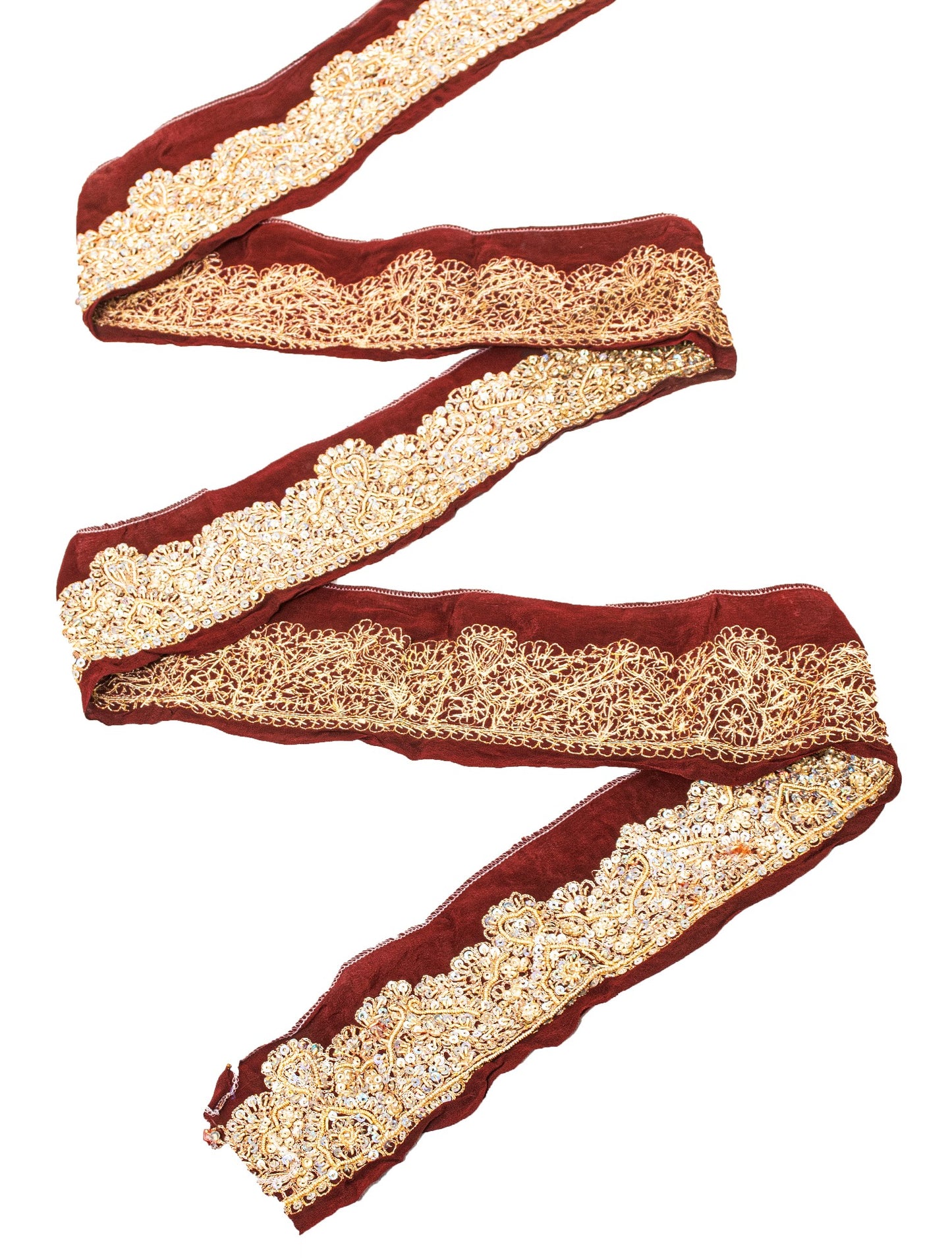 Sanskriti Vintage Saree Border Hand Beaded Craft 1YD Trims Lace 2W Brown