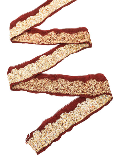 Sanskriti Vintage Saree Border Hand Beaded Craft 1YD Trims Lace 2W Brown