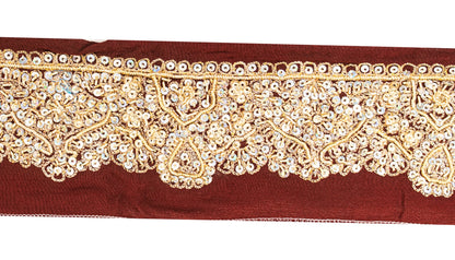 Sanskriti Vintage Saree Border Hand Beaded Craft 1YD Trims Lace 2W Brown