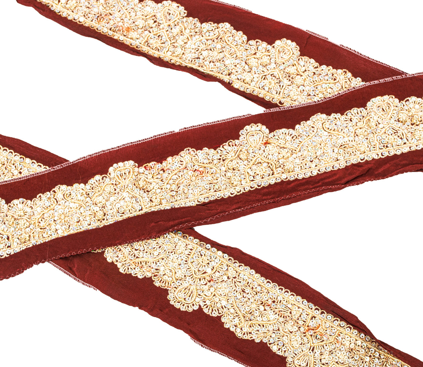 Sanskriti Vintage Saree Border Hand Beaded Craft 1YD Trims Lace 2W Brown