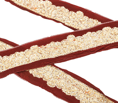 Sanskriti Vintage Saree Border Hand Beaded Craft 1YD Trims Lace 2W Brown