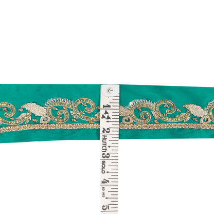 Sanskriti Vintage Saree Border Hand Beaded Zari 1yd Trims Indian Ribbon Green