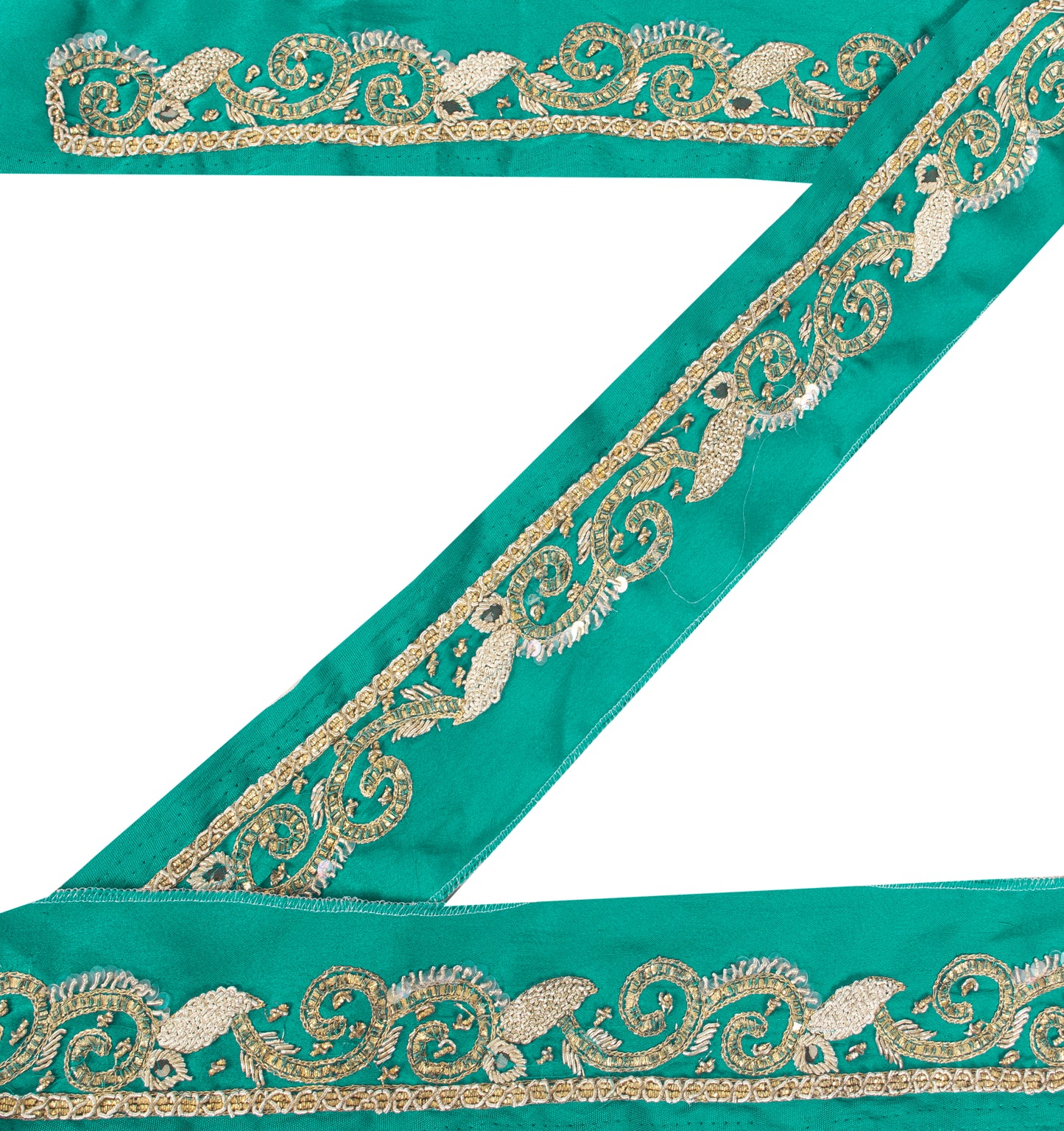 Sanskriti Vintage Saree Border Hand Beaded Zari 1yd Trims Indian Ribbon Green