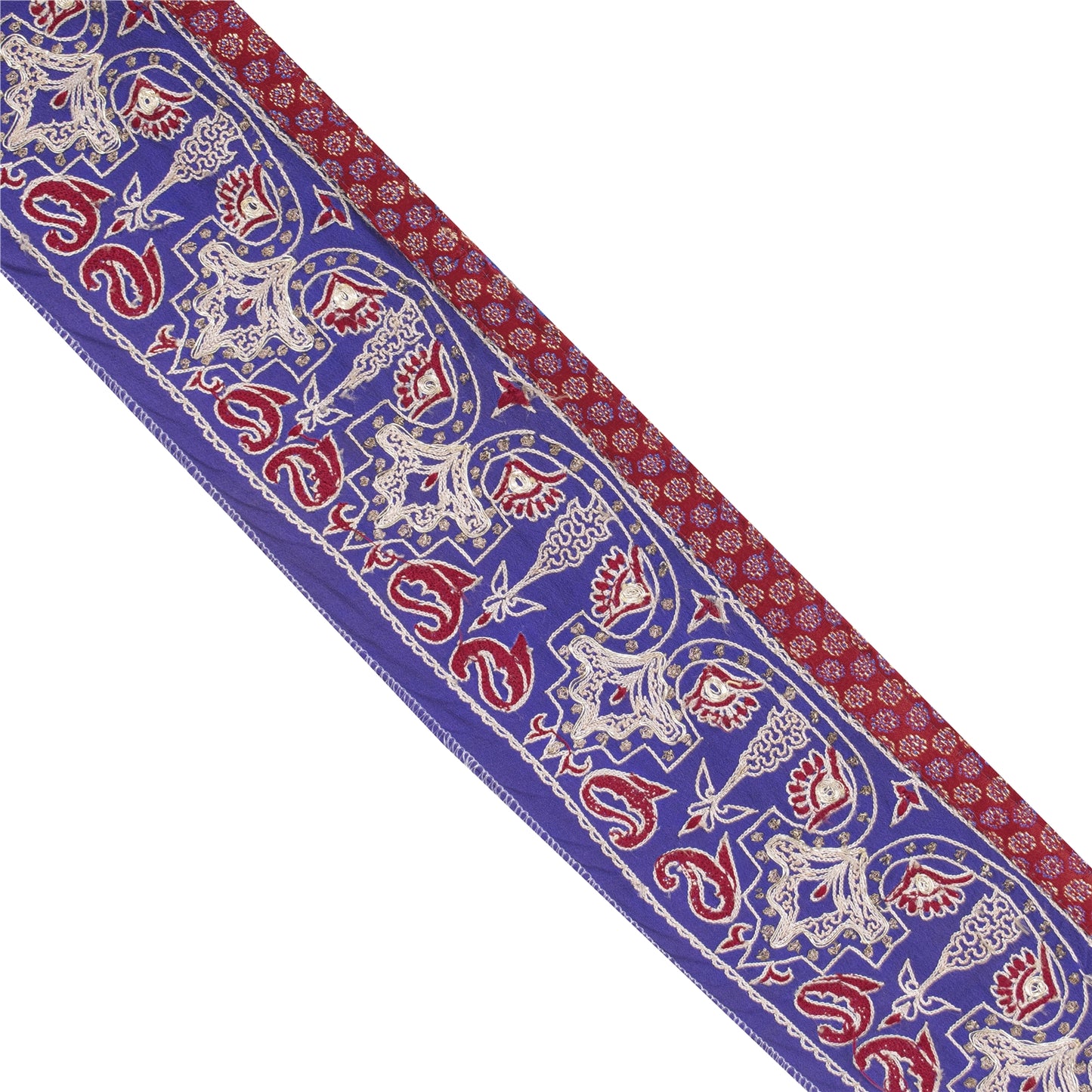 Sanskriti Vintage Saree Border Hand Embroidered Craft Trims Lace 1 YD Blue