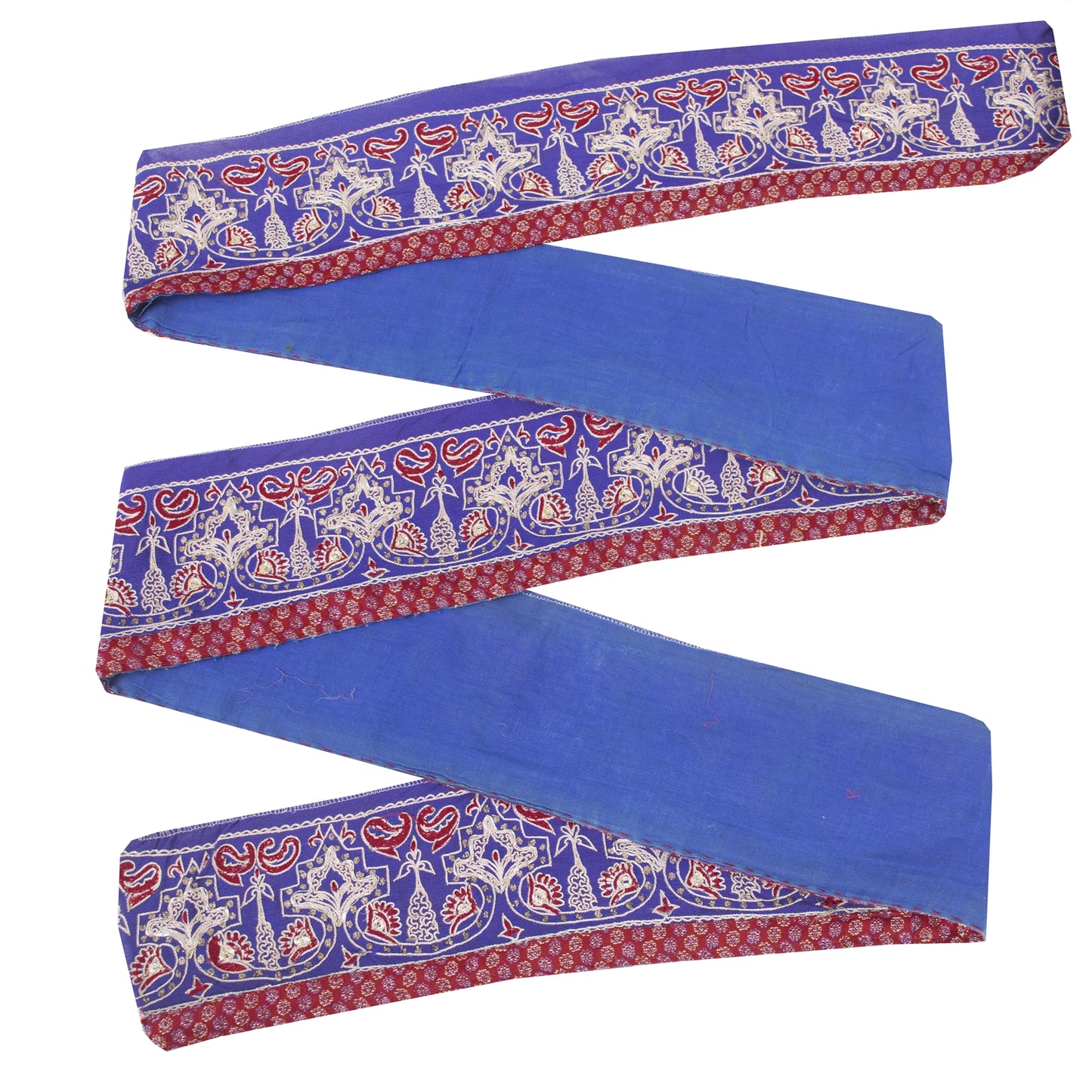 Sanskriti Vintage Saree Border Hand Embroidered Craft Trims Lace 1 YD Blue
