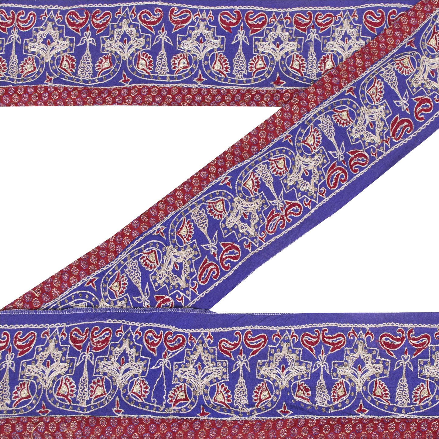 Sanskriti Vintage Saree Border Hand Embroidered Craft Trims Lace 1 YD Blue