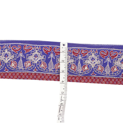 Sanskriti Vintage Saree Border Hand Embroidered Craft Trims Lace 1 YD Blue