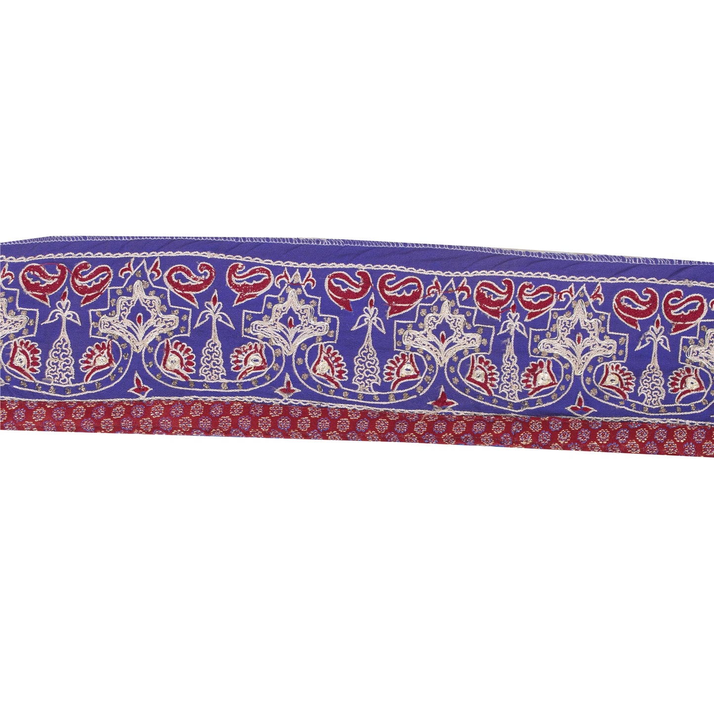 Sanskriti Vintage Saree Border Hand Embroidered Craft Trims Lace 1 YD Blue