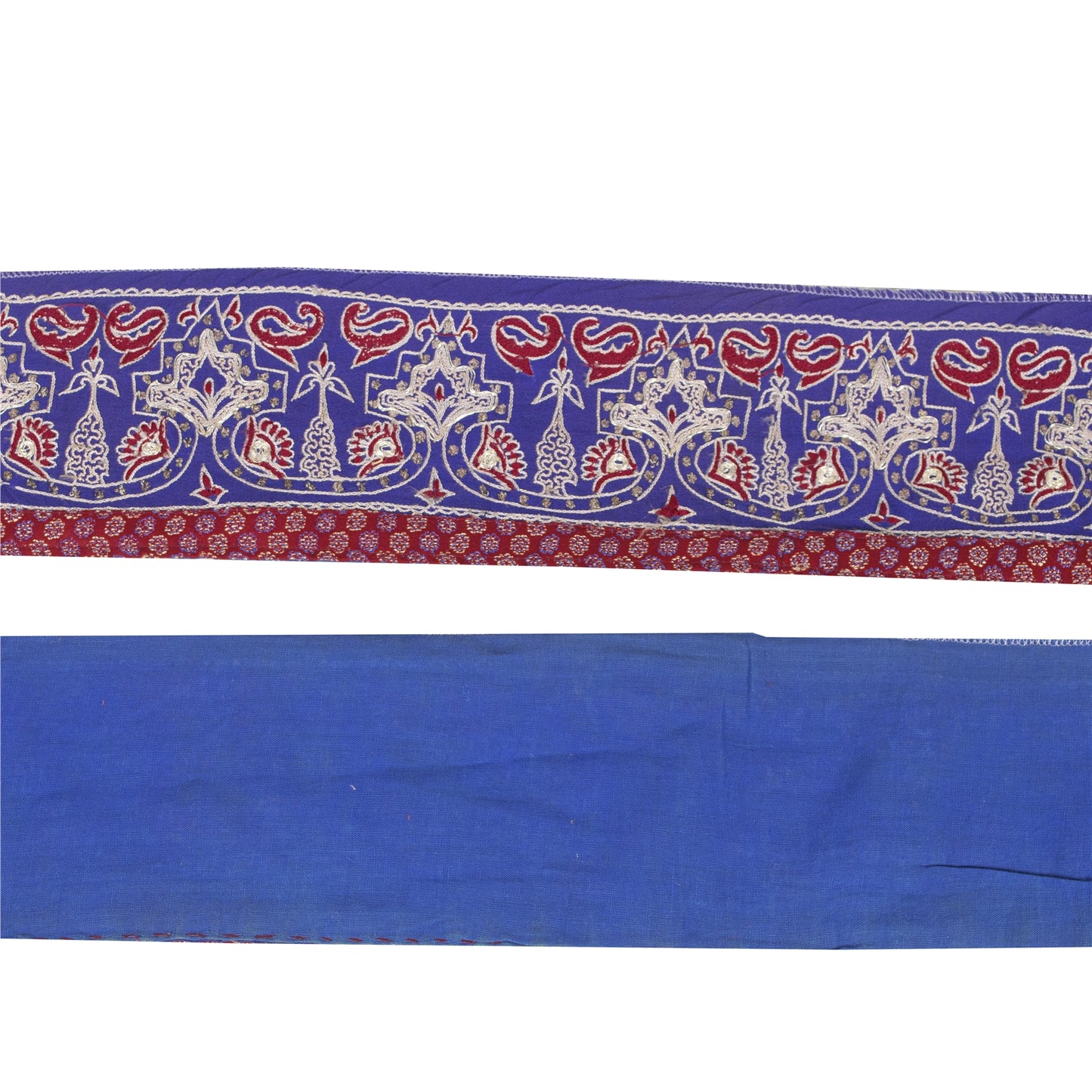 Sanskriti Vintage Saree Border Hand Embroidered Craft Trims Lace 1 YD Blue
