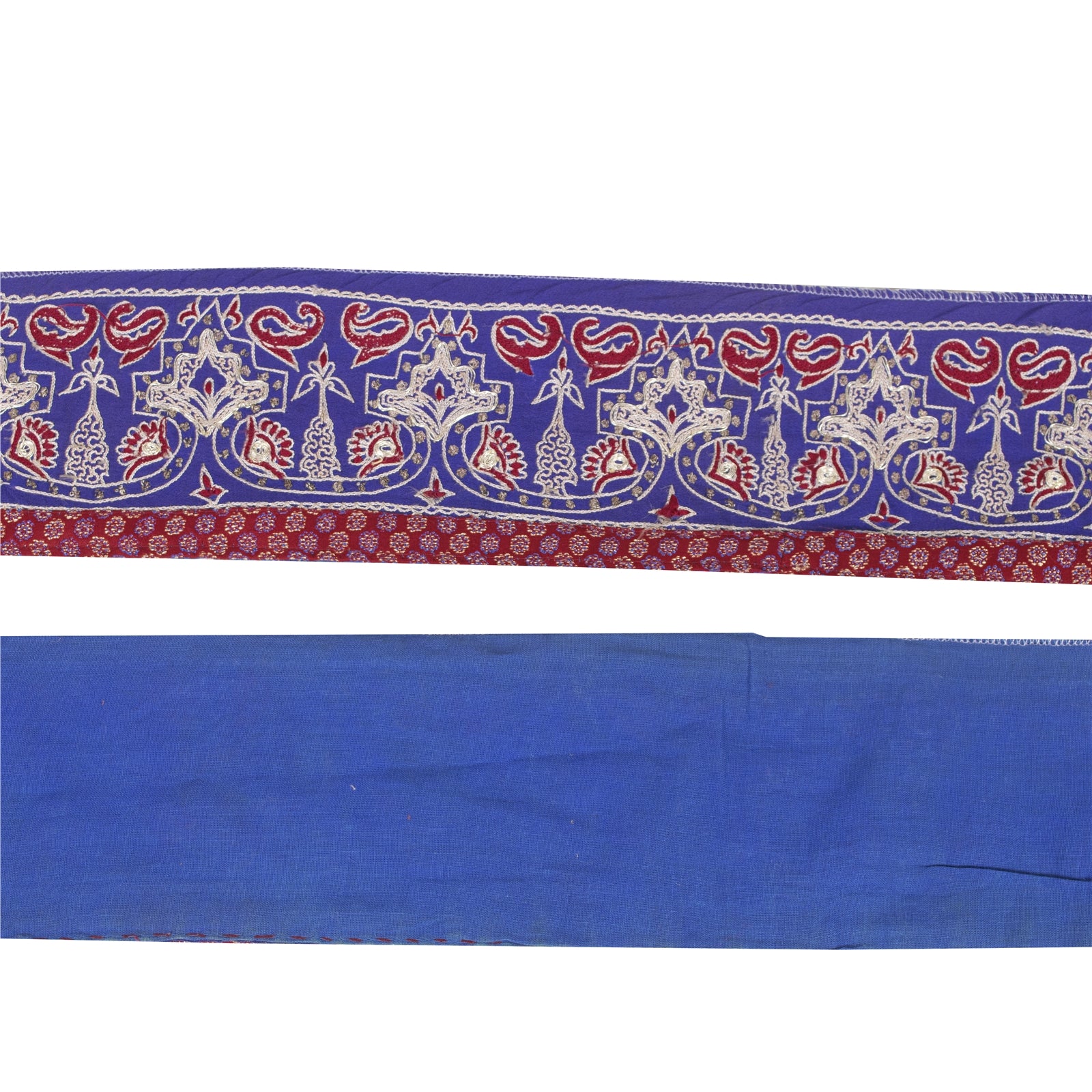 Sanskriti Vintage Saree Border Hand Embroidered Craft Trims Lace 1 YD Blue