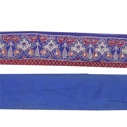 Sanskriti Vintage Saree Border Hand Embroidered Craft Trims Lace 1 YD Blue